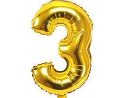 gold folio balloon suitable for helium inflation with print number 3
