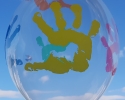 balloon with print hand view from the yellow side 