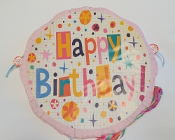 Парти пинята с надпишс Happy Birthday! с розов цвят